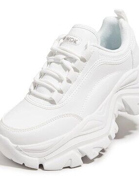 Women's White Leather Fashion Casual Dad Shoes Comfortable Walking Sneakers Shoe